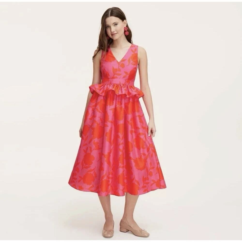 Kate Spade New York X Target Dress Size 14 Rose Peplum Fit And Flare Midi Party